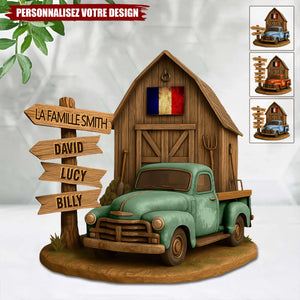 Ferme Familiale Personnalisée avec Camionnette Vintage – Cadeau Unique pour Famille