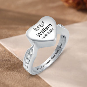 Bague commémorative en acier inoxydable personnalisée avec urne en forme de cœur