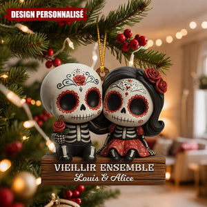 Ornement Couple Calavera Personnalisé – Cadeau avec Noms et Année