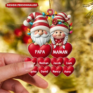 Ornement de Noël Personnalisé Lutins avec Cœurs – Prénoms et Surnoms au Choix