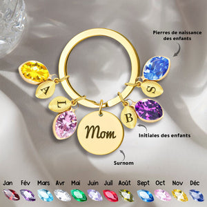 Porte-clés personnalisé pour maman avec pierres de naissance et initiales