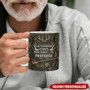 Mug Chasseur Personnalisé – “La Chasse, Ma Saison Préférée”