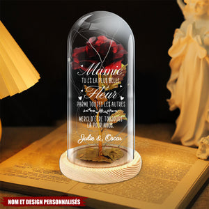 Rose Éternelle Personnalisée pour Mamie – Cloche en Verre avec Texte Gravé et Lumières LED