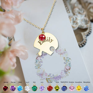 Collier Cœur Puzzle avec Pierres de Naissance et Noms Personnalisés – Cadeau pour la Fête des Mères