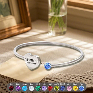 Bracelet Cœur avec Pierre de Naissance et Texte Commémoratif Personnalisé