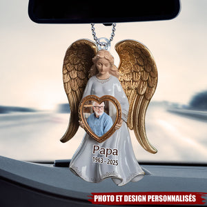 Porte-clés acrylique personnalisé avec ailes d'ange et photo