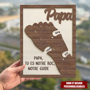 Empreinte de Papa – Panneau en Bois Personnalisé à 2 Couches avec Support – Famille