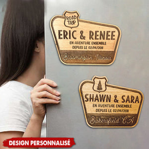 Magnet Frigo en Bois Personnalisé - Souvenir de Voyage Romantique pour Couple