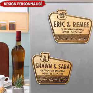 Magnet Frigo en Bois Personnalisé - Souvenir de Voyage Romantique pour Couple