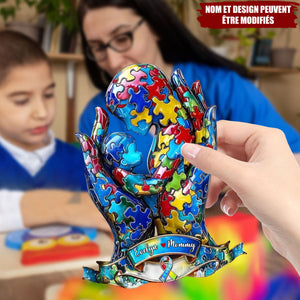 Maman/Papa et Enfant - Plaque en Acrylique Personnalisée en Forme Spéciale pour la Sensibilisation à l'Autisme