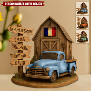 Ferme Familiale Personnalisée avec Camionnette Vintage – Cadeau Unique pour Famille