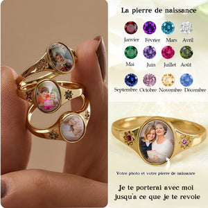 Bague personnalisée avec photo et pierre de naissance – Bijou souvenir gravé et personnalisé