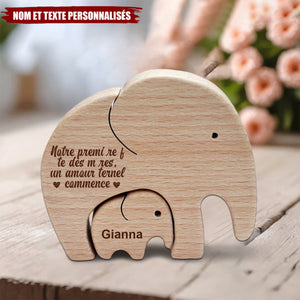 Éléphants en bois personnalisés – Maman et bébé, cadeau pour une première fête des mères