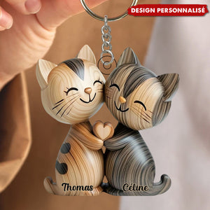 Porte-clés Chats Enlacés – Cadeau d’Amour Personnalisé avec Prénoms