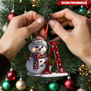 Ornement Bonhomme de Neige Personnalisé avec Initiale – Décoration de Noël Unique