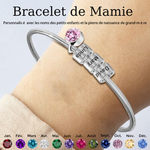Bracelet Personnalisé pour Maman ou Mamie – Avec Prénoms et Pierre de Naissance