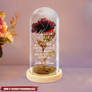 Rose Éternelle Personnalisée pour Mamie – Cloche en Verre avec Texte Gravé et Lumières LED