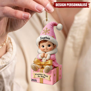 Ornement Acrylique Personnalisé – Premier Noël de Bébé avec Prénom et Date