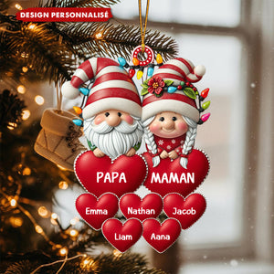 Ornement de Noël Personnalisé Lutins avec Cœurs – Prénoms et Surnoms au Choix