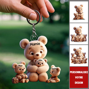 Porte-Clés Famille d’Ours Personnalisé – “Mamie et ses Petits Oursons”