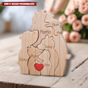 Puzzle Familial en Bois - Ours Personnalisé - Cadeau Fête des Mères