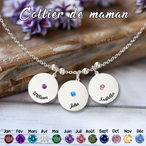 Collier Personnalisé avec Nom Gravé et Pierre de Naissance – Cadeau pour la Fête des Mères