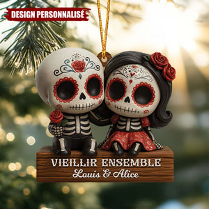 Ornement Couple Calavera Personnalisé – Cadeau avec Noms et Année