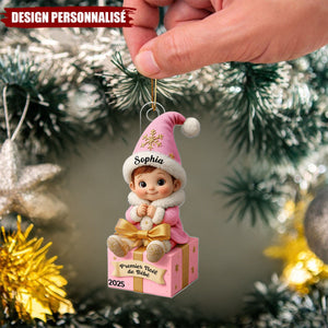 Ornement Acrylique Personnalisé – Premier Noël de Bébé avec Prénom et Date