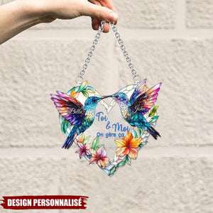 Colibris en Couple – Ornement Attrape-Soleil Personnalisé à Suspendre à la Fenêtre