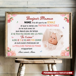Toile Personnalisée “Bonjour Maman” – Message d’Amour de Bébé à Maman