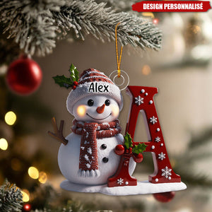 Ornement Bonhomme de Neige Personnalisé avec Initiale – Décoration de Noël Unique