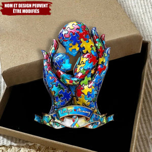 Maman/Papa et Enfant - Plaque en Acrylique Personnalisée en Forme Spéciale pour la Sensibilisation à l'Autisme