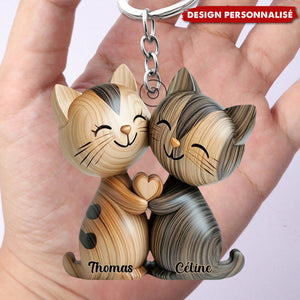 Porte-clés Chats Enlacés – Cadeau d’Amour Personnalisé avec Prénoms
