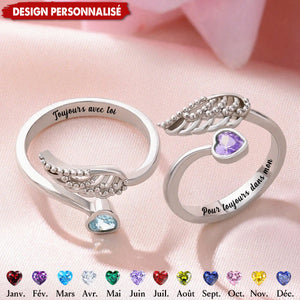 Bague Personnalisée Aile d’Ange avec Pierre de Naissance – Cadeau Symbolique et Élégant