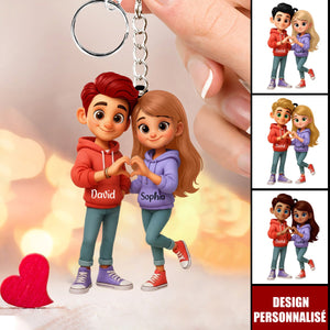 Porte-clés Personnalisé Couple Cartoon - Cadeau de Saint-Valentin unique