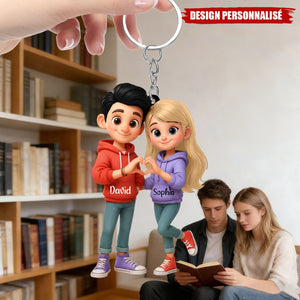 Porte-clés Personnalisé Couple Cartoon - Cadeau de Saint-Valentin unique