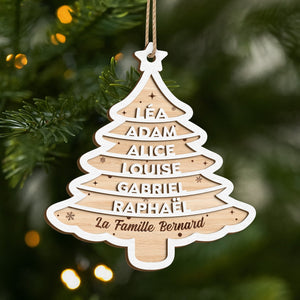 Ornement de Noël en Bois Personnalisé – Sapin Gravé avec Prénoms & Famille