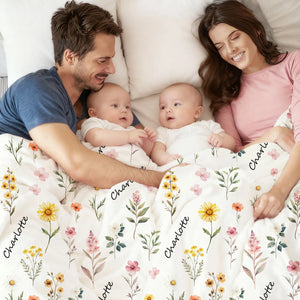 Couverture Personnalisée à Motifs Floraux – Cadeau Doux et Élégant pour Enfants, Bébés ou Adultes