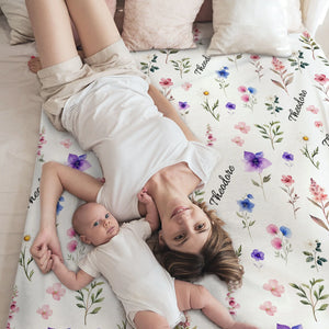 Couverture Personnalisée à Motifs Floraux – Cadeau Doux et Élégant pour Enfants, Bébés ou Adultes