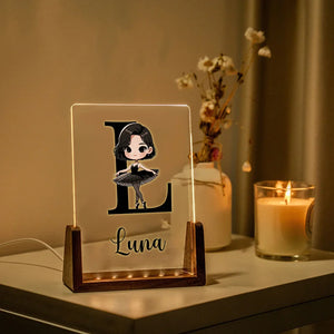 Lampe LED Acrylique Personnalisée avec initiale et fille ballerine - Cadeau Unique pour Enfants