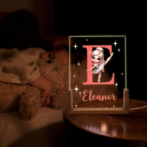 Lampe LED Acrylique Personnalisée avec initiale et fille ballerine - Cadeau Unique pour Enfants