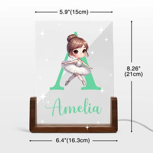 Lampe LED Acrylique Personnalisée avec initiale et fille ballerine - Cadeau Unique pour Enfants