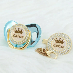 Sucette Artisanale Exquise Personnalisée avec Nom - Design Couronne et Strass