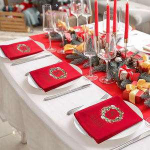Serviette Rouge de Noël Personnalisée – Décoration de Table Élégante