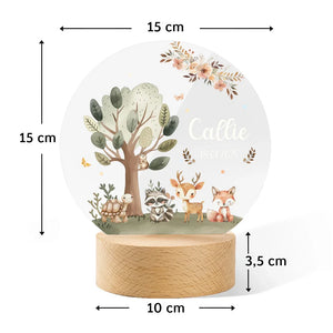 Lampe de Nuit Personnalisée avec Animaux de la Forêt – Veilleuse LED avec Nom et Date pour Enfants