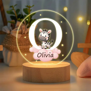 Plaque LED Acrylique Personnalisée – Veilleuse Enfant avec Initiale du prénom et Animal Mignon