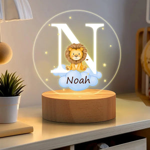 Plaque LED Acrylique Personnalisée – Veilleuse Enfant avec Initiale du prénom et Animal Mignon