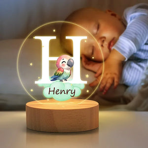 Plaque LED Acrylique Personnalisée – Veilleuse Enfant avec Initiale du prénom et Animal Mignon