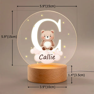 Plaque LED Acrylique Personnalisée – Veilleuse Enfant avec Initiale du prénom et Animal Mignon