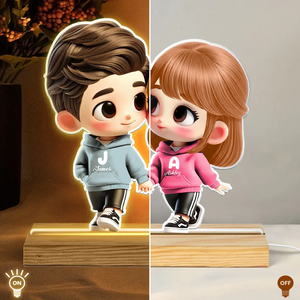 Lampe Acrylique Personnalisée Couple Cartoon – Cadeau Romantique avec Prénoms et Lumière LED